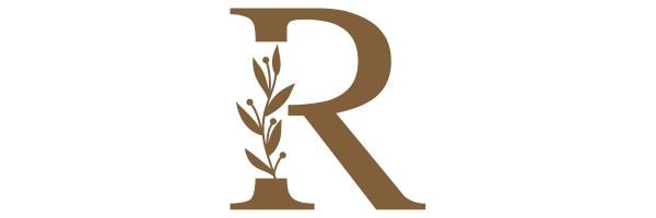 brown letter R with leaves and berries