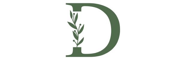 Dark sage green letter d with leaves and berries