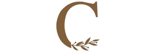 Brown letter c with leaves and berries