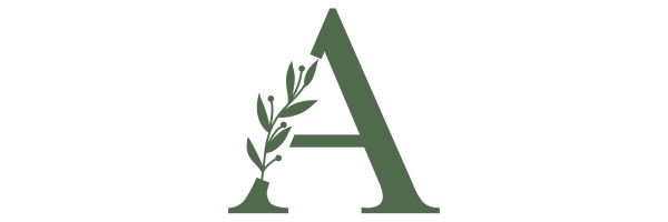 Green letter A with leaves and berries