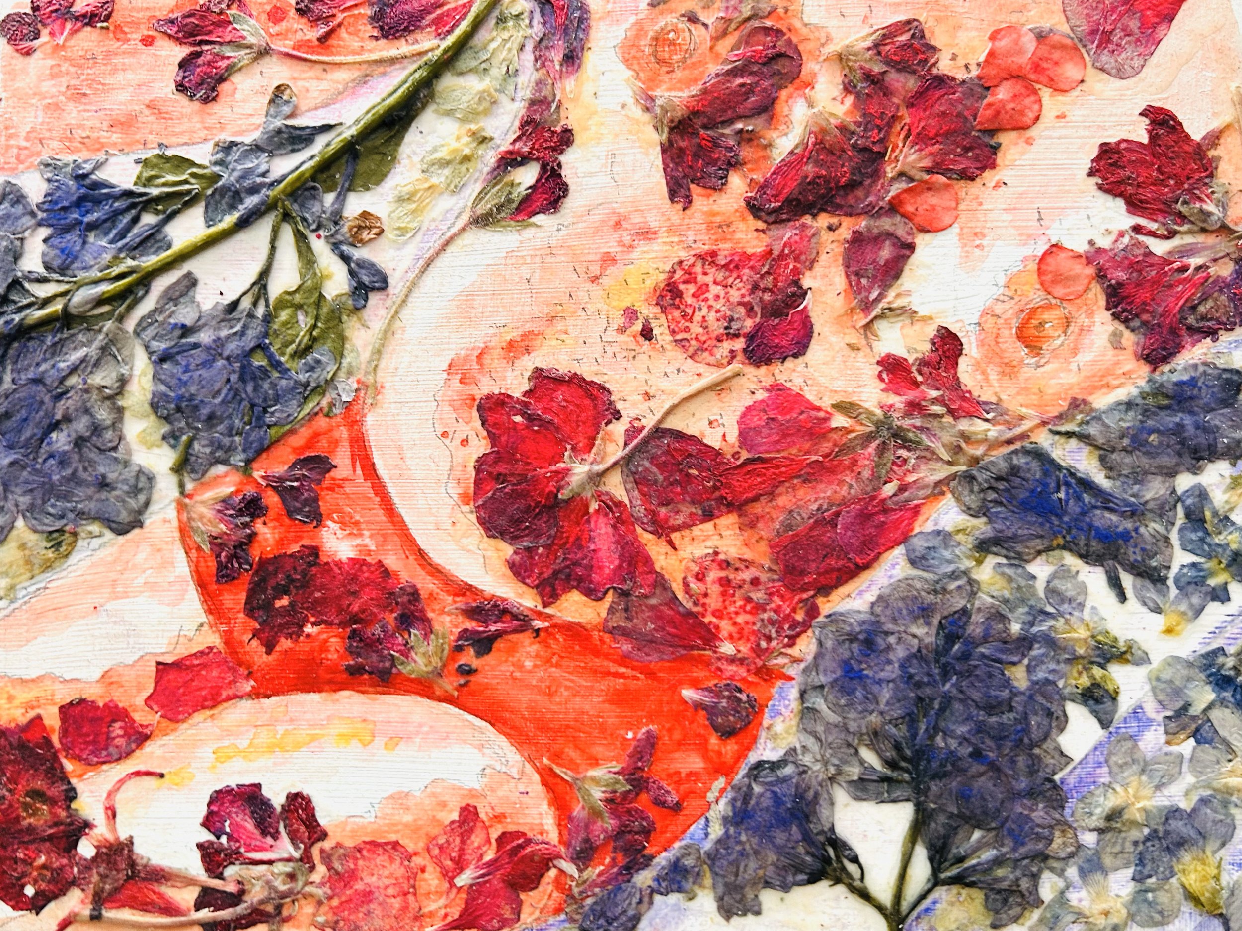 Rash of Geraniums •
Dried Specimens, India Ink, Chalk, Acrylic on Wood •
8x6 inches (not for sale)