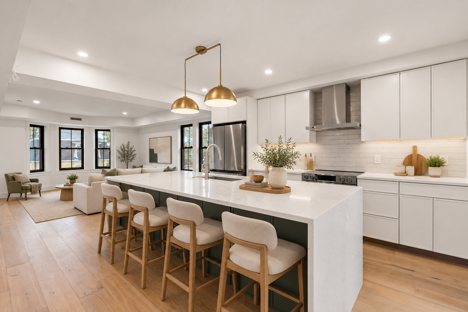 Modern Green Island Kitchen Living Space.png