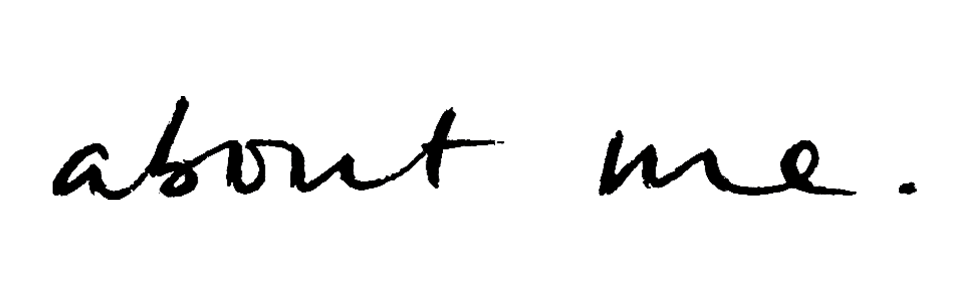 Text that reads 'about me.' in a black cursive font on a transparent background.