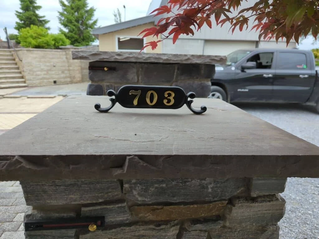 Custom stone mailbox in Camp Hill, PA with address plaque