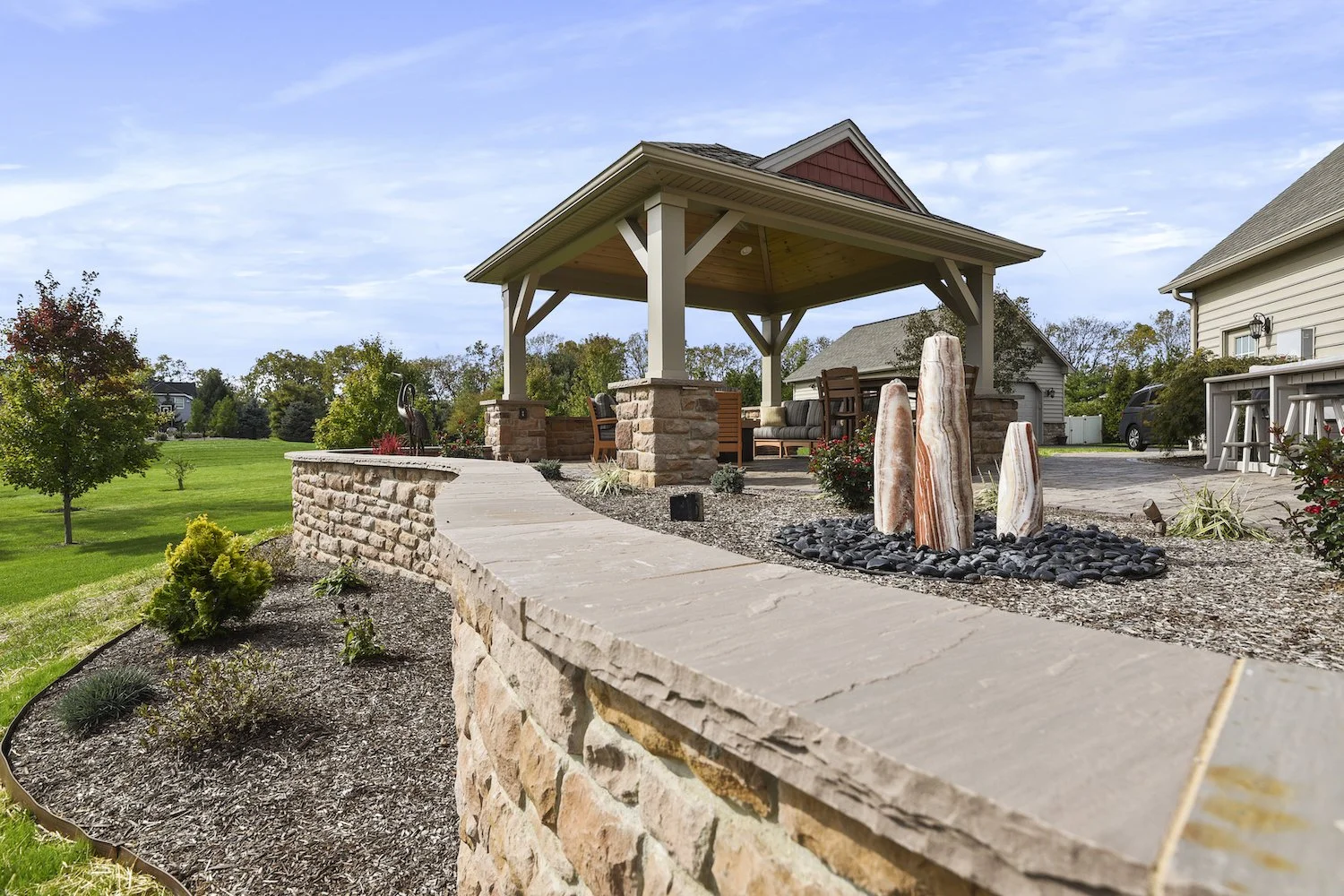 retaining wall in Susquehanna Township PA with tiered levels and landscaping