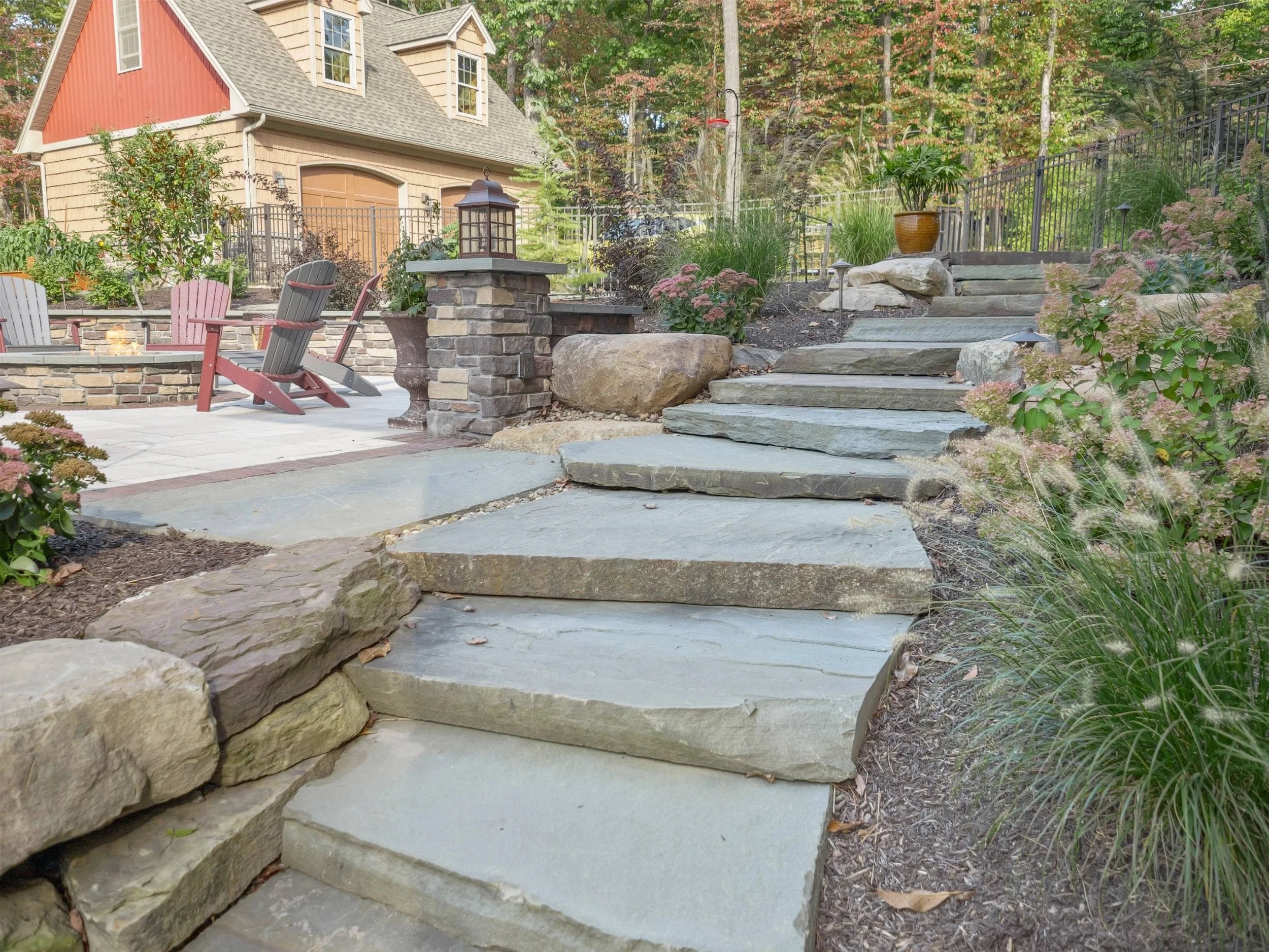 Flagstone walkway leading to pavilion and pool area in Camp Hill, PA