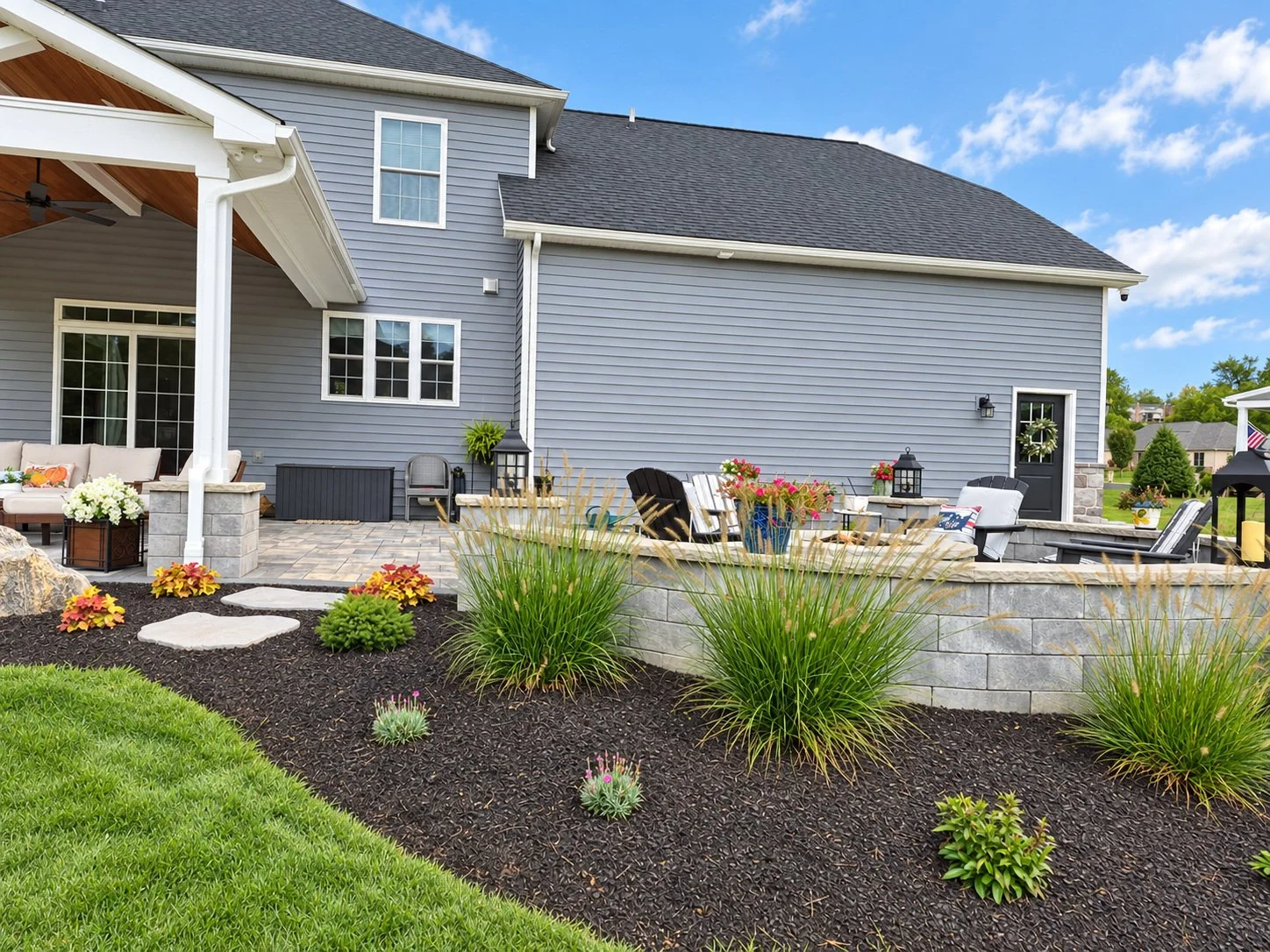 Mulch garden bed with seasonal plantings