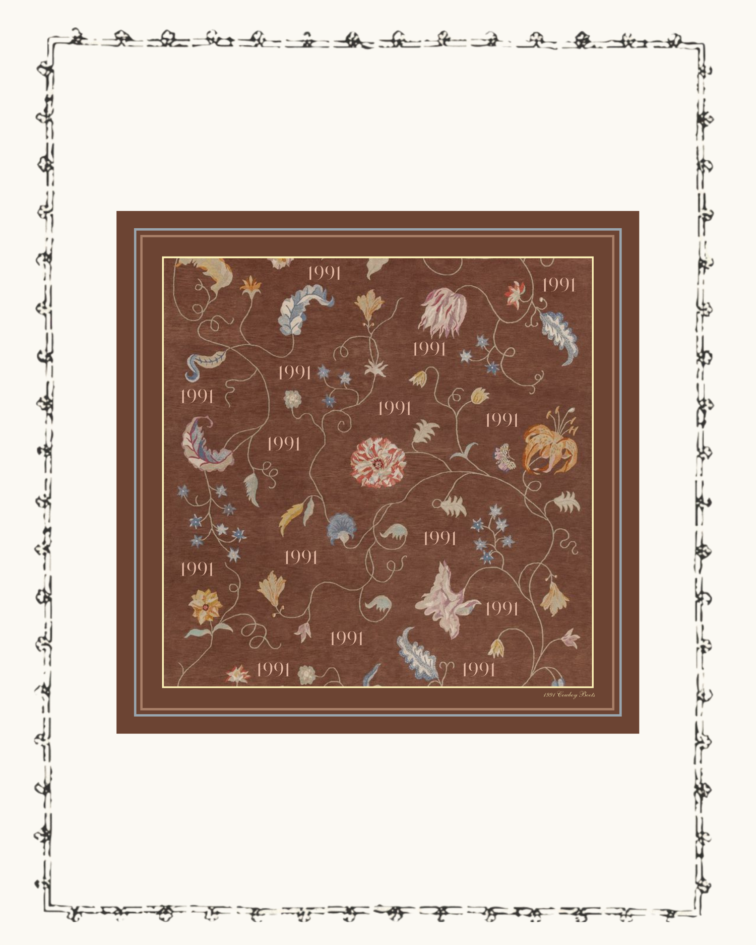 1991 Artisan Floral Silk Wild Rag — 1991 Cowboy Boots