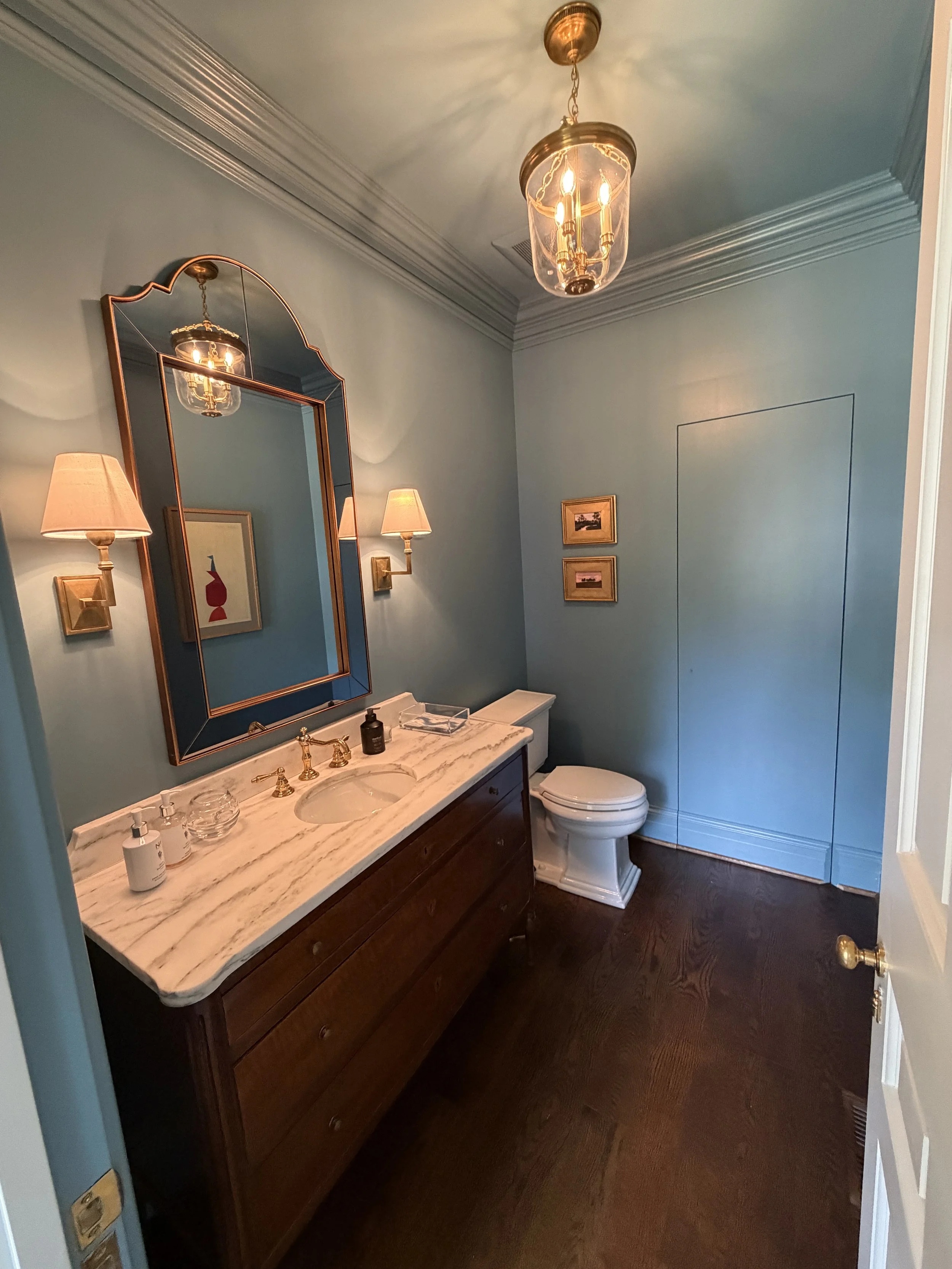 Powder Room Remodel: Farrow and Ball Stone Blue in a Louisville Historic Home 