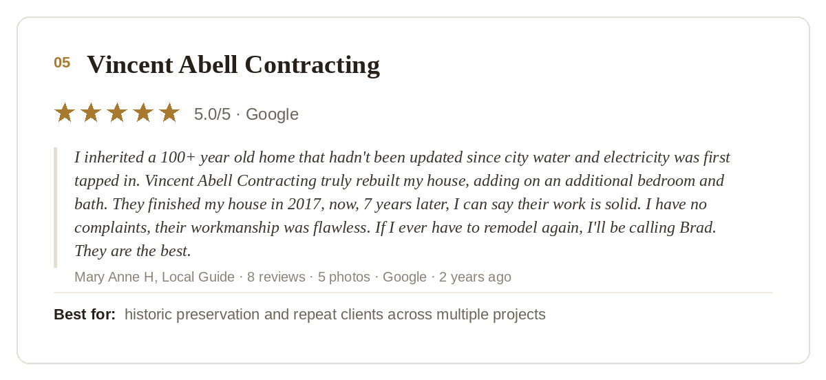 vincent abell contracting google review