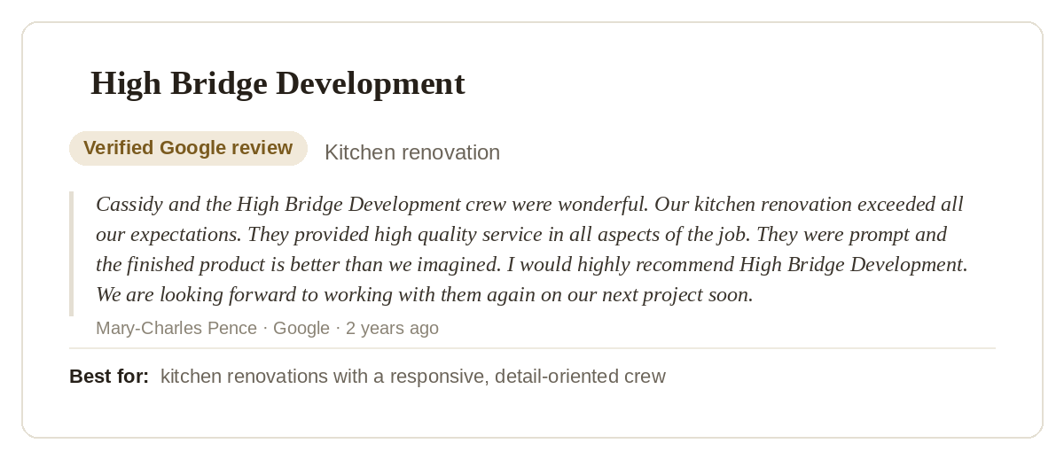 high bridge development google review