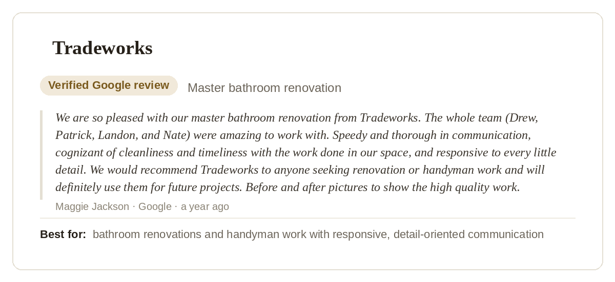 tradeworks google review