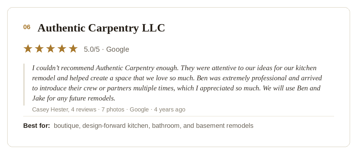 a google review for authentic carpentry in KY