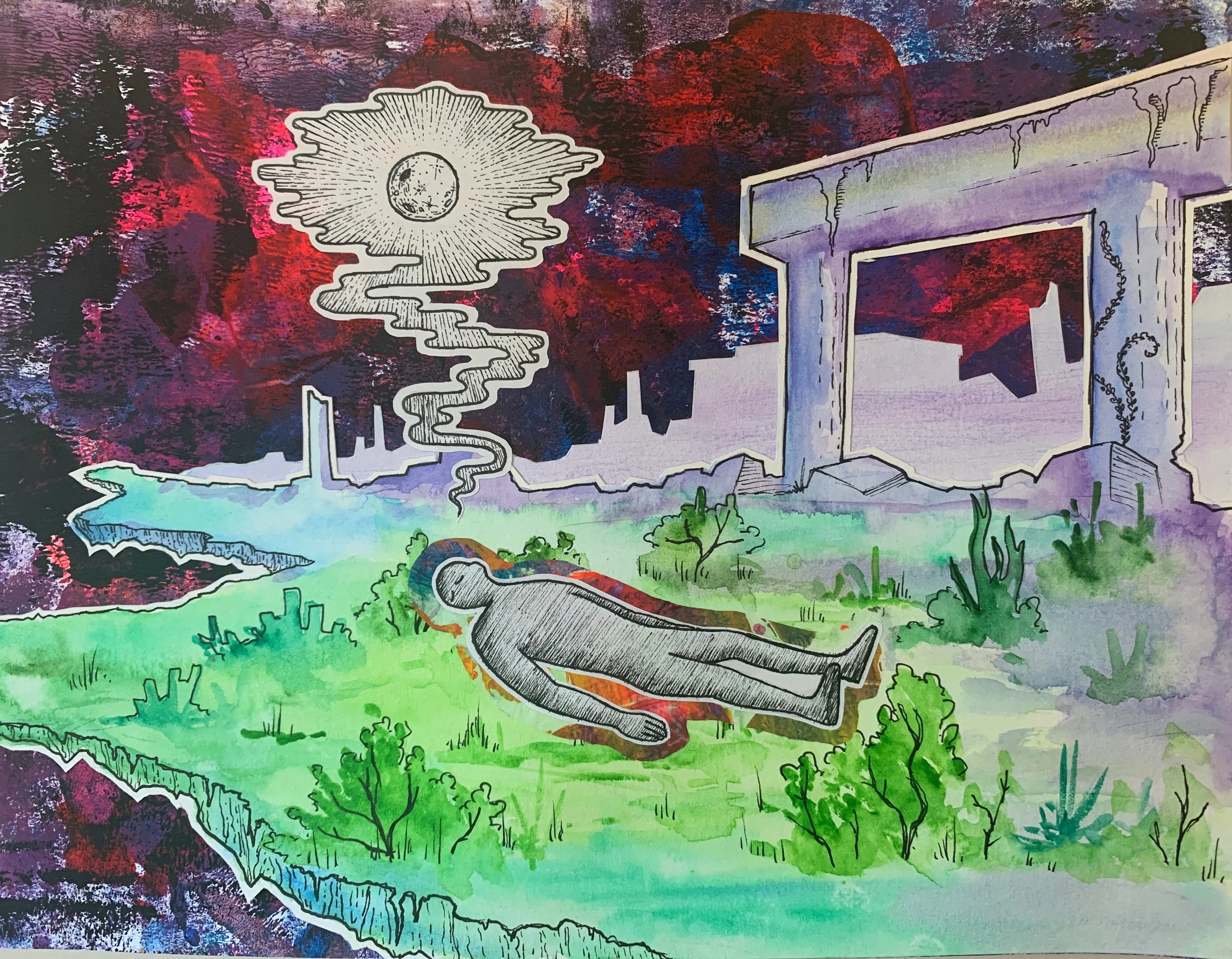 "Another Dream Lost to the Void" Mixed Media Collage 8.5" x 11" June 2021