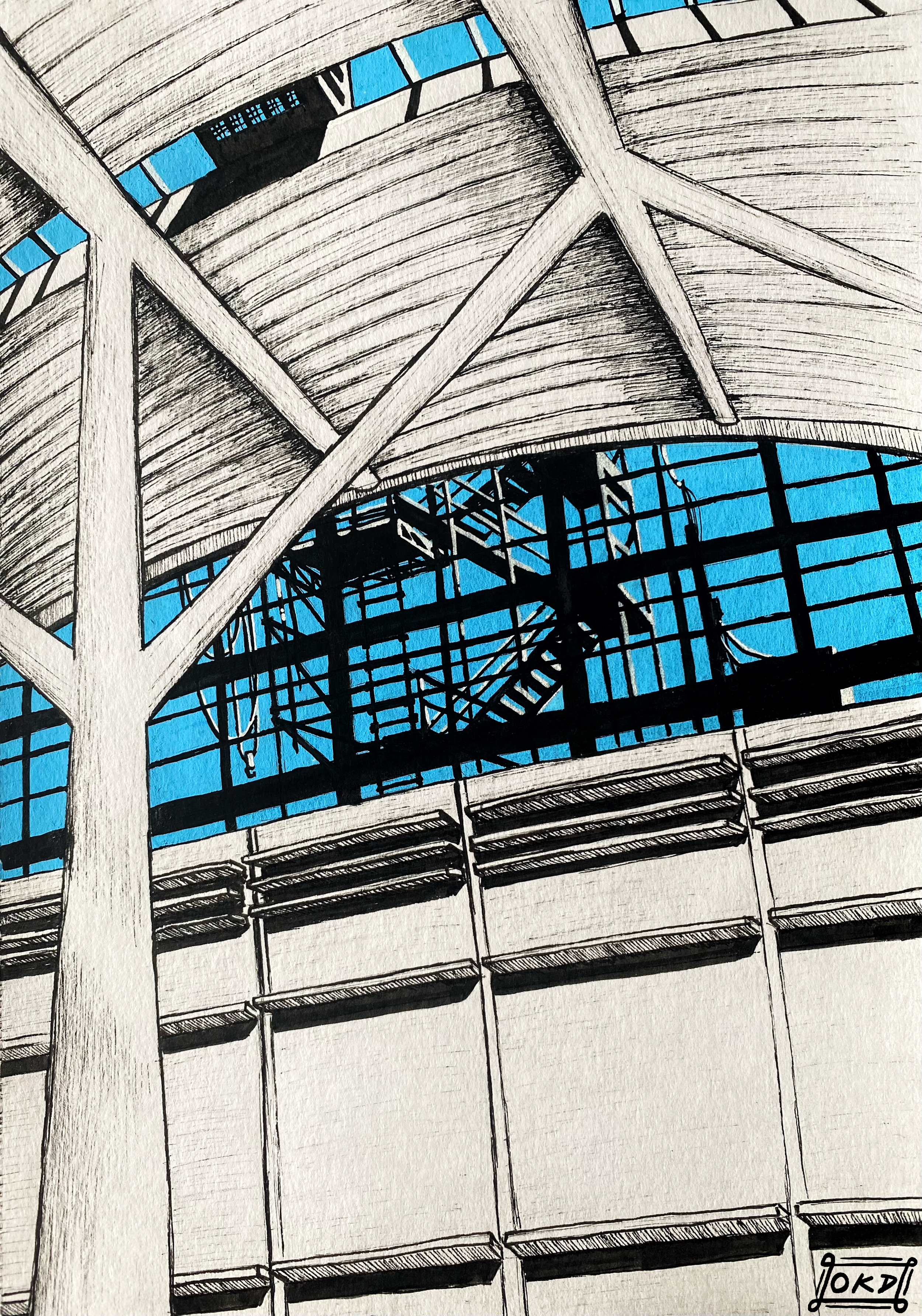 "Scaffold" Paint Pen & Ink on Paper 10" x 7" November 2026