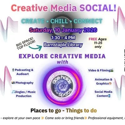 🎨🎙️📸 Ever wanted to try podcasting but not sure where to start? Fancy having a go at video editing, photography, or animation? Come hang out at Creative Media Social on Saturday 10 January at Barnstaple Library.
No pressure, no expectations - just