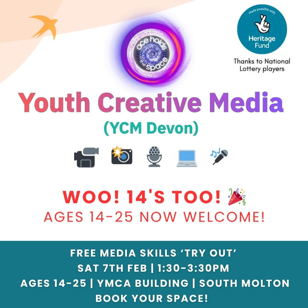 WOO! 14s TOO! 🎉

We've extended from 16-25 to AGES 14-25!

Why? Because young people LOVED our Barnstaple Creative Media Social so much (93% showed up!) that 14-15 year olds were like "can we do the full programme?!"

So... yes! 💜

Ages 1