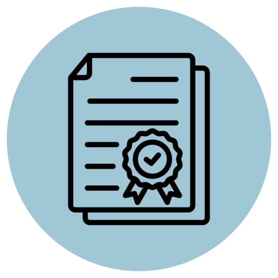 Icon of a certificate or official document with a checkmark ribbon.