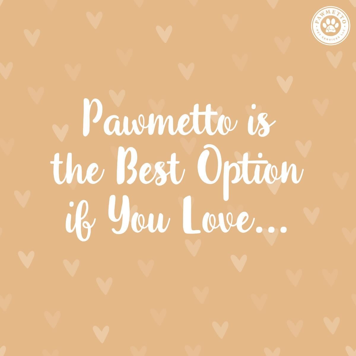 Here are 7 great reasons why you and your furry companions will adore Pawmetto... πΆππΎ
.
.
.
#BlufftonPetSitter #BlufftonPets #BlufftonDogSitter #BlufftonDogWalker #BlufftonDogWalking #BlufftonDogDaycare #BlufftonDogs #DogsOfBluffton #DogsOfBlufft