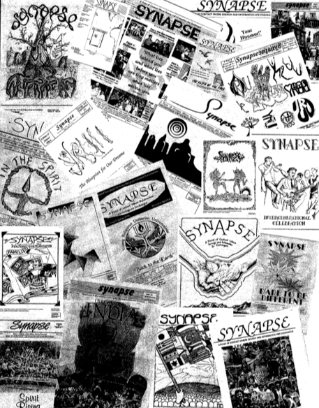Collage of various newspapers and magazines with the title 'SYNAPSE'.