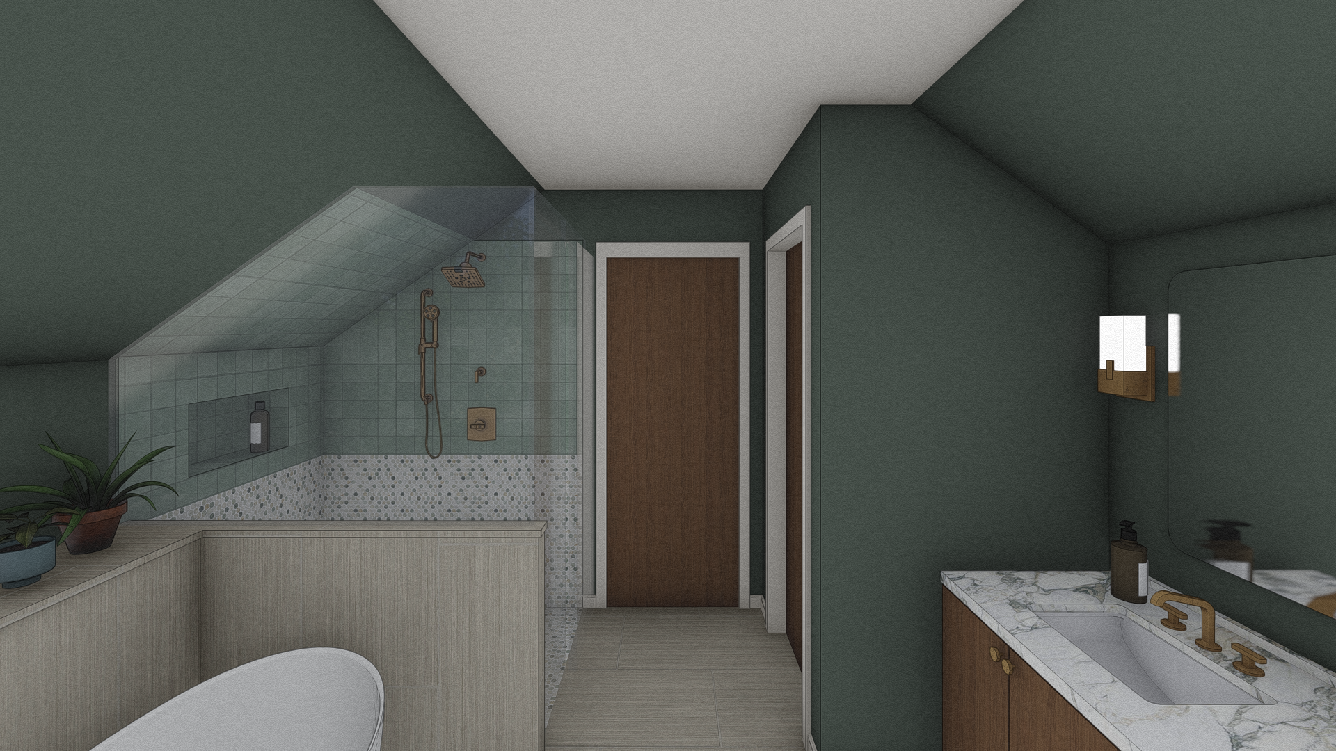 Solstice Design Studio rendering of Avenues Primary Bathroom