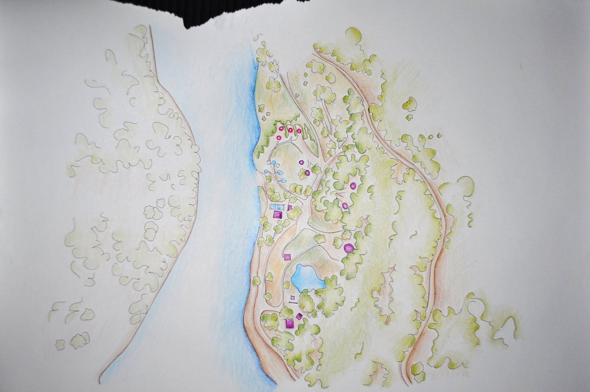 initial, unfinished site analysis diagram (finished digtially)