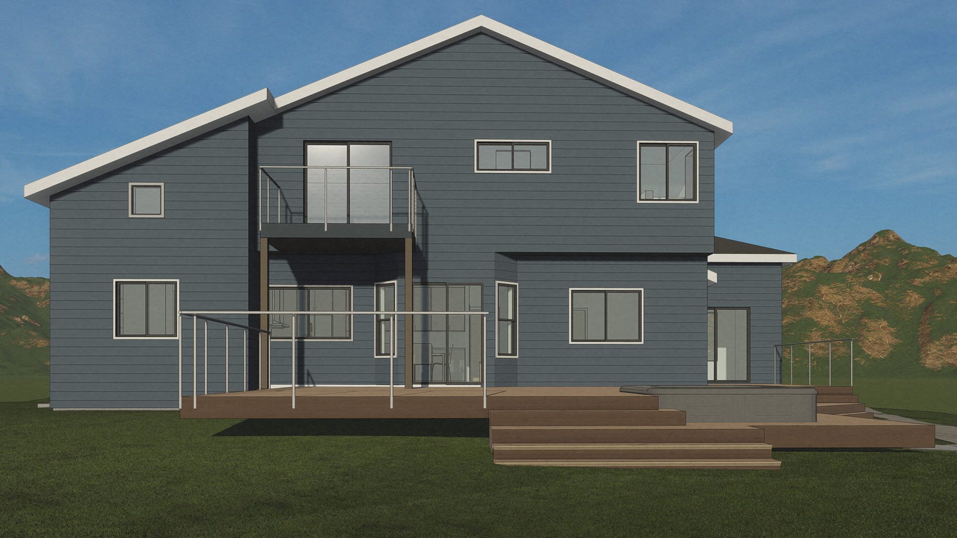 Design Development rendering of the exterior rear elevation where the addition is by Solstice Design Studio