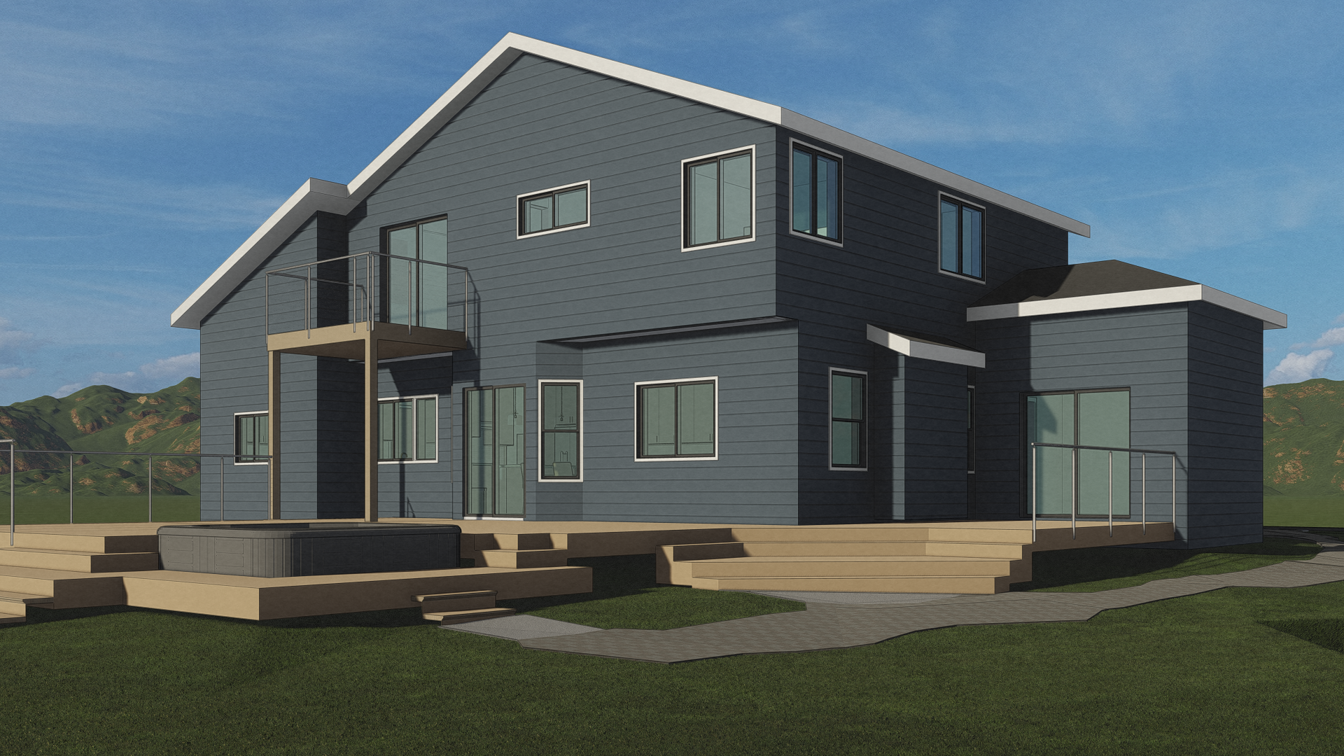 Design Development rendering of the exterior rear elevation where the addition is by Solstice Design Studio