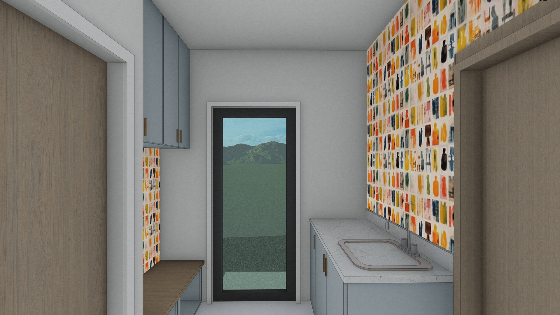 Design Development rendering of the interior of the home at the laundry room in the addition by Solstice Design Studio