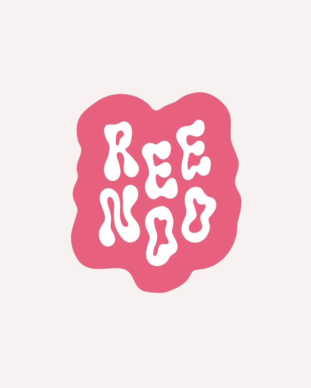 Pink irregular shape with white text in the center that reads 'REELINS'.
