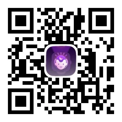mReflectAI QR code with a purple and white app icon featuring a cartoon character with a purple head and a small crown in the center.