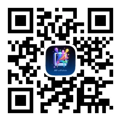 MoodPallete QR code with an app icon in the center labeled 'MPodPalette' featuring colorful abstract figures.