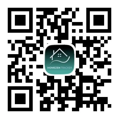 Homezen Tracker QR code with a logo in the center that says 'Homezen Tracker' and features a house outline with a curved line underneath.