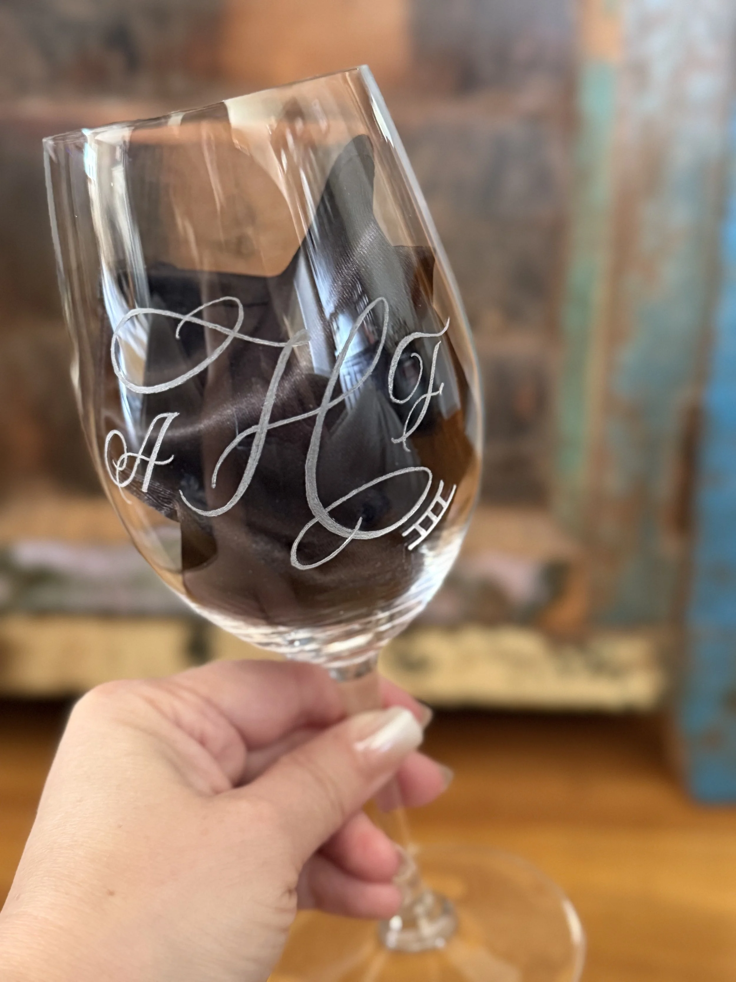Hand engraved wine glass