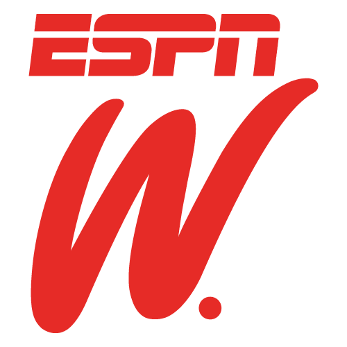 ESPN W logo in red and black on a black background.