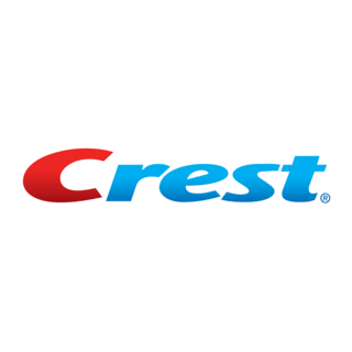 Crest toothpaste logo on a black background.