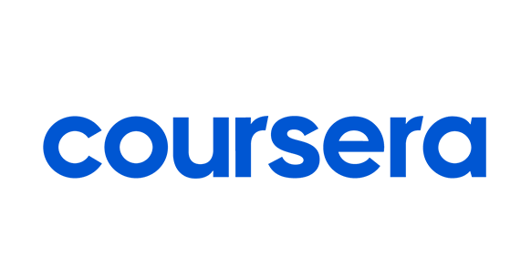 Coursera logo with black background and blue text.