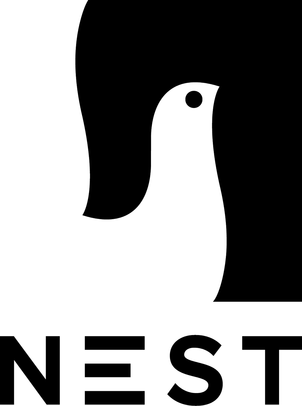 Outline of a leaf with a circular cutout near the top, and the partially visible text 'NEST' at the bottom.