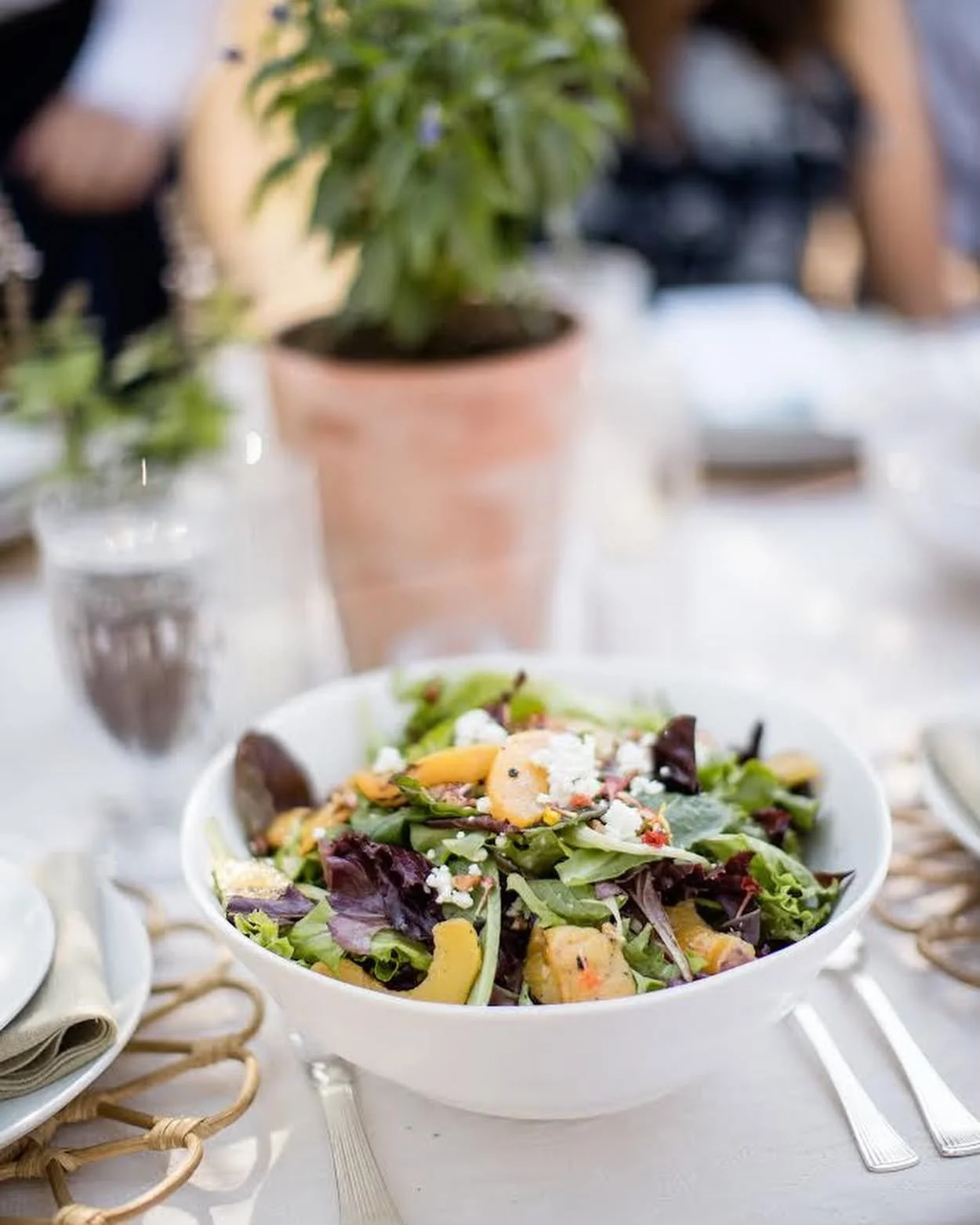 A delicious taste of summer 💫

Our grilled peach salad with organic mixed greens, grilled peaches, candied pecans, ch&egrave;vre and our signature balsamic vinaigrette served in the @sunstonevilla vineyard.