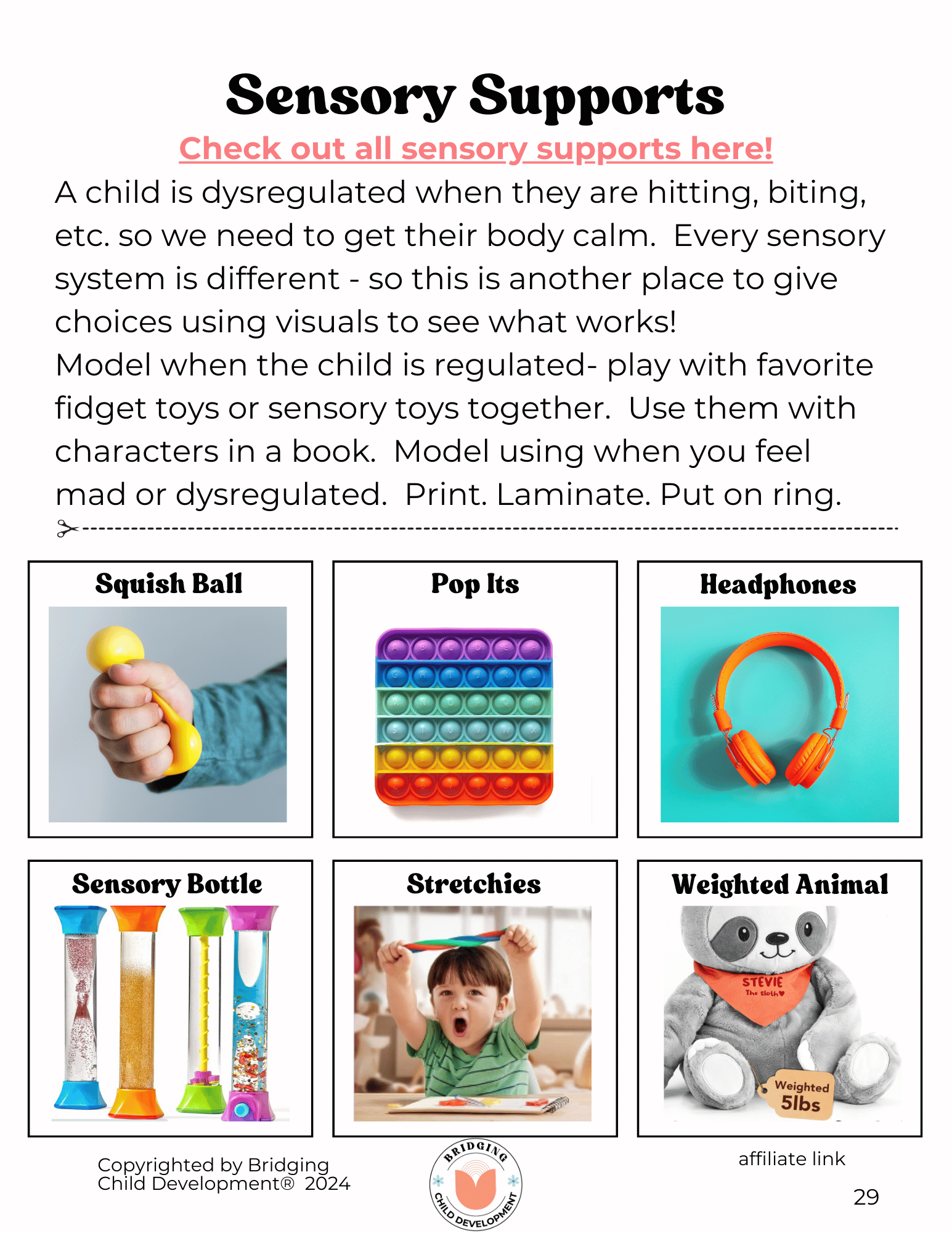 how to make a calming corner in your class.  visual showing sensory tools to include in your calm down area.