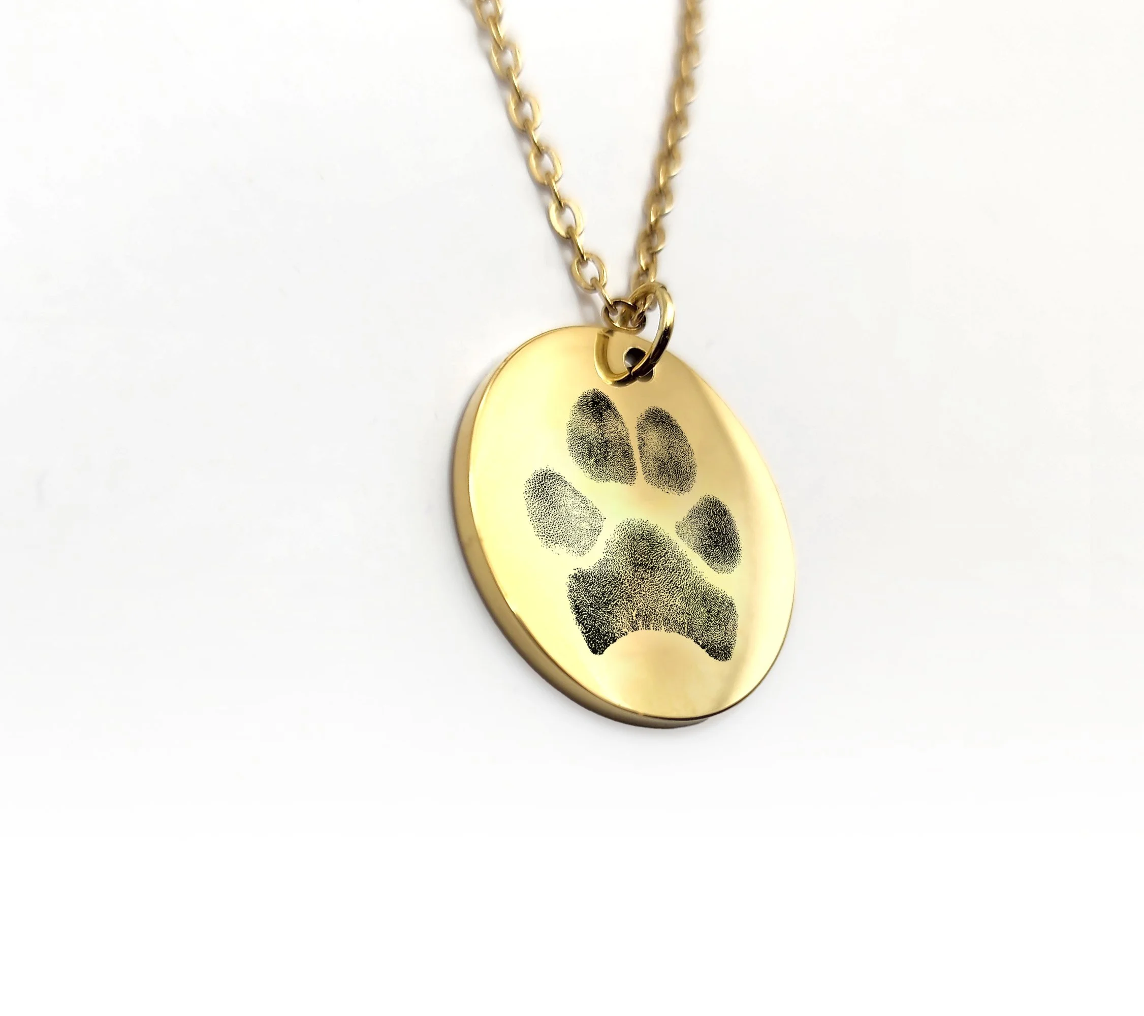 personalised paw print necklace round pendant