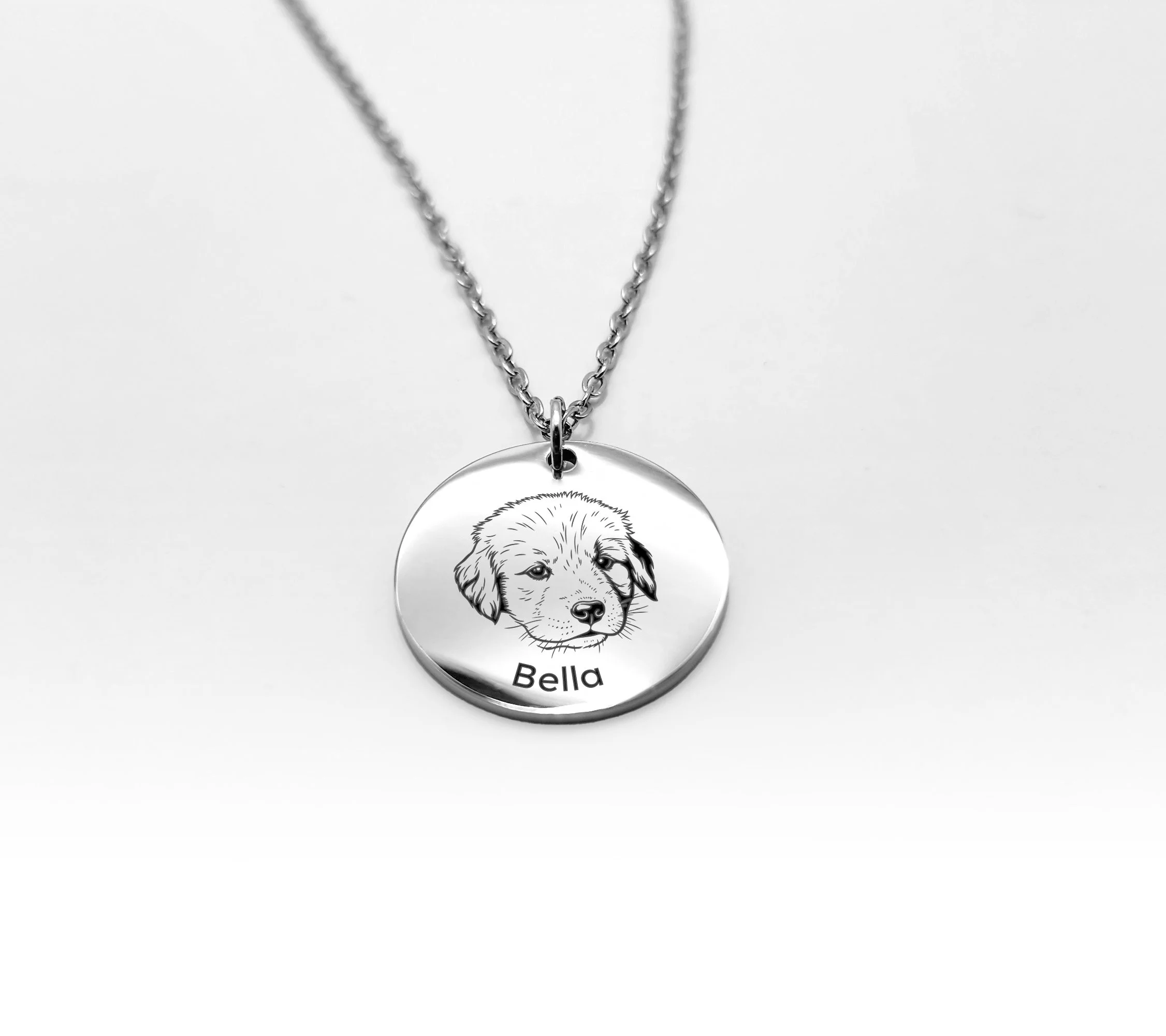 round pendant pet portrait necklace custom engraved pet face