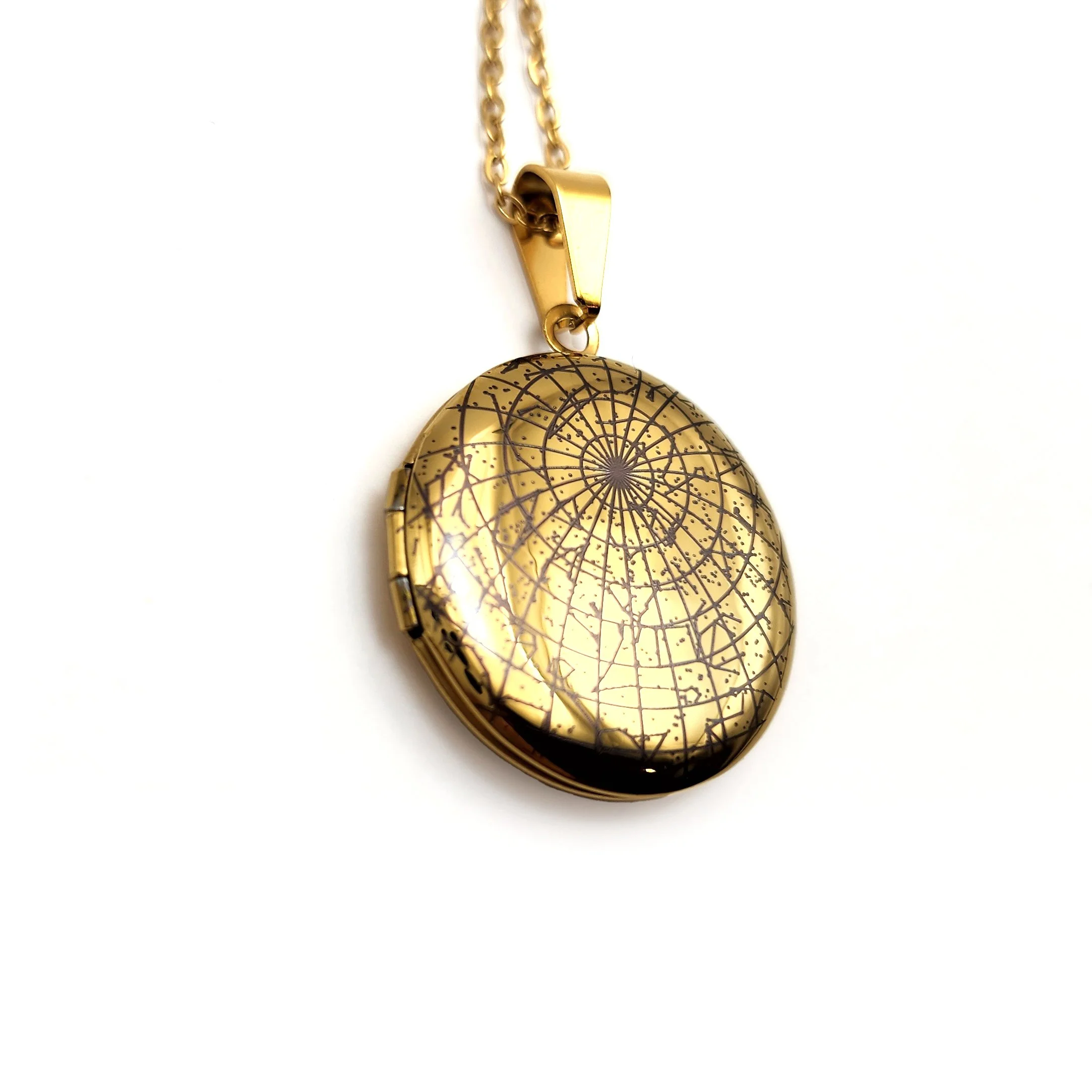 Personalised star map photo locket necklace with engraved message and space for two photos inside