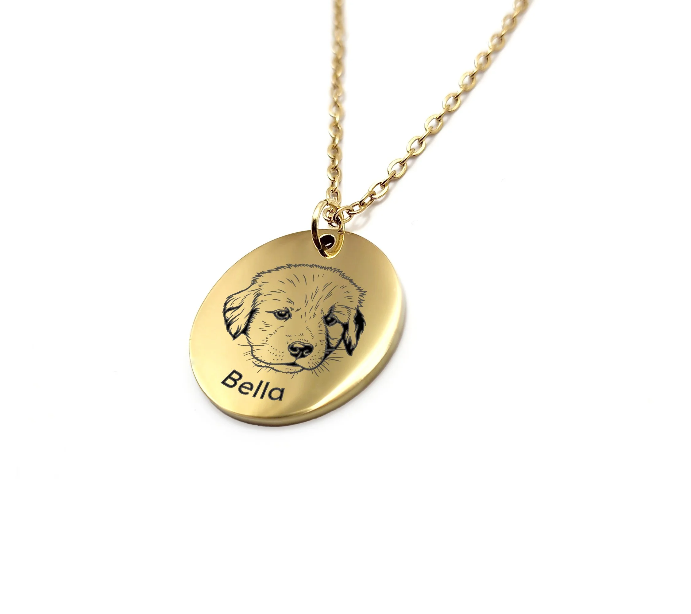 round pendant pet portrait necklace custom engraved pet face