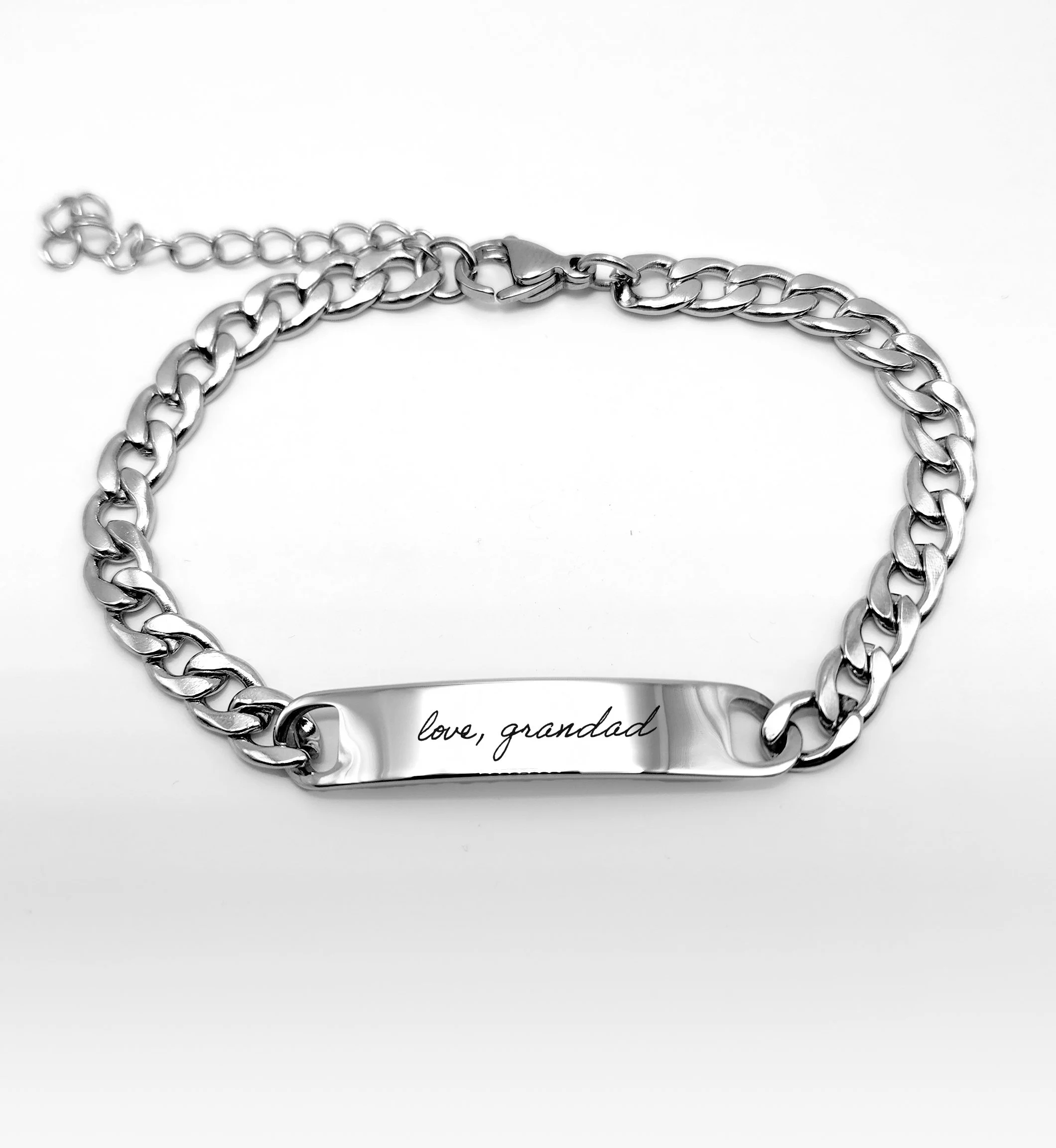 Silver Handwriting Engraved Bar Stylish Mens Bracelet