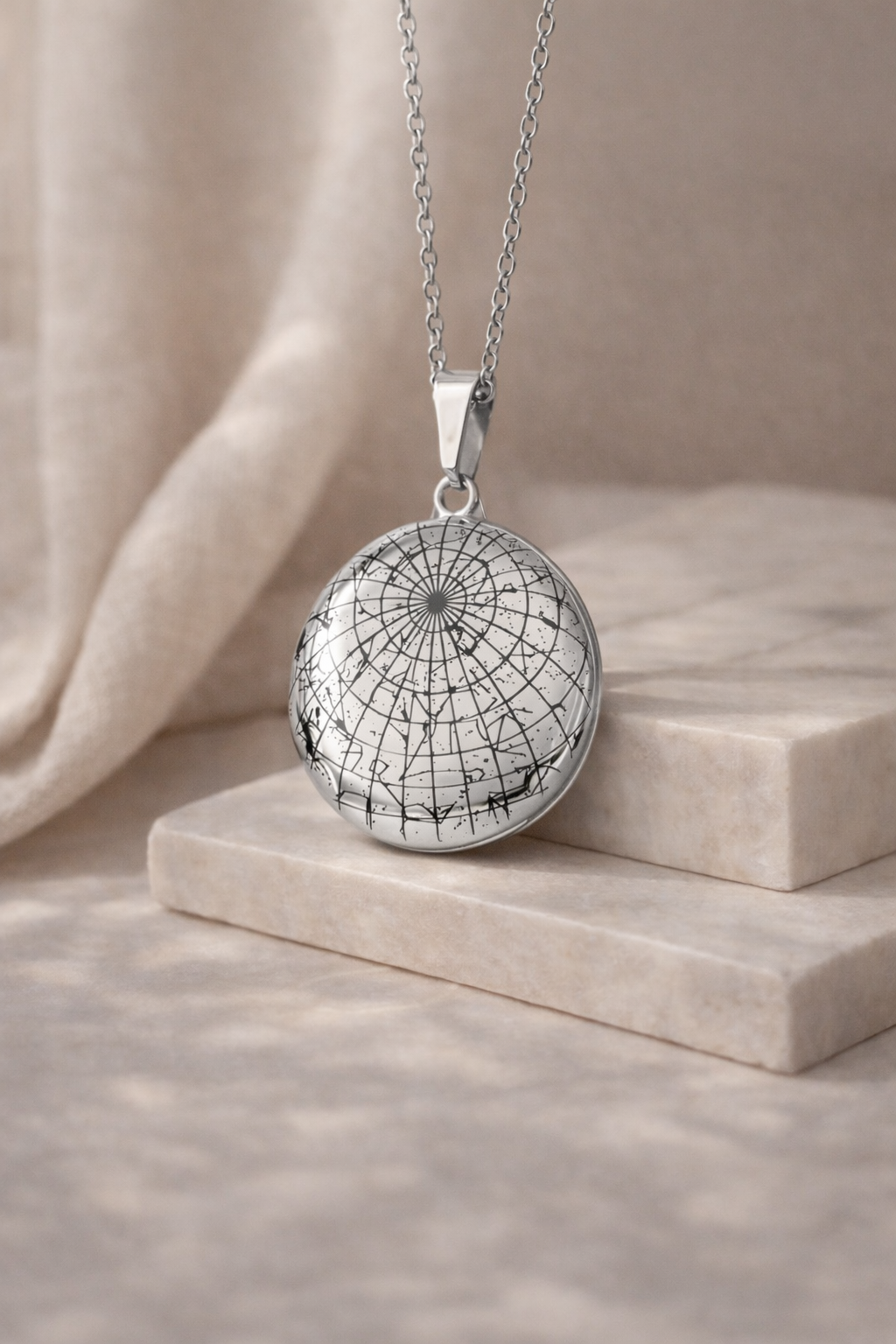 Star Map Photo Locket Silver Plated Custom Necklace