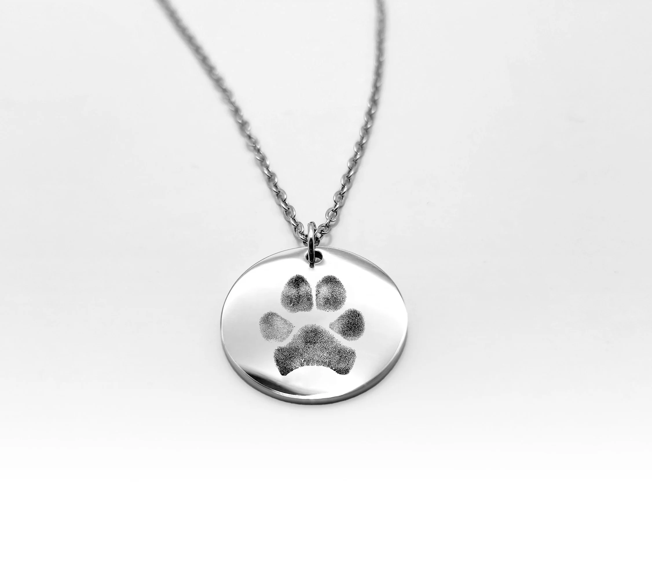 personalised paw print necklace round pendant