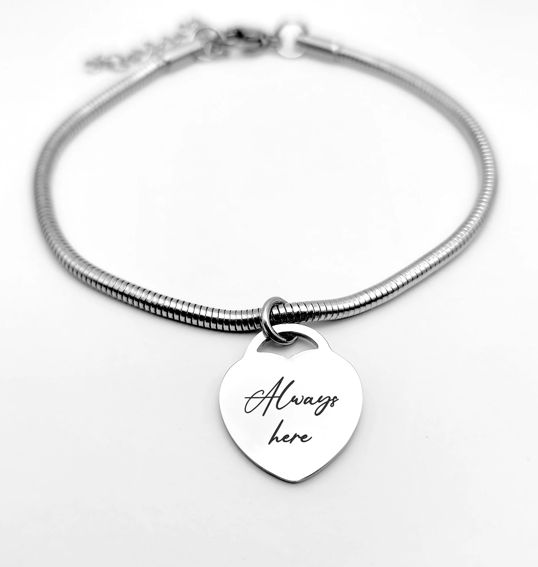 Silver Heart Handwriting Engraved Rope Bracelet