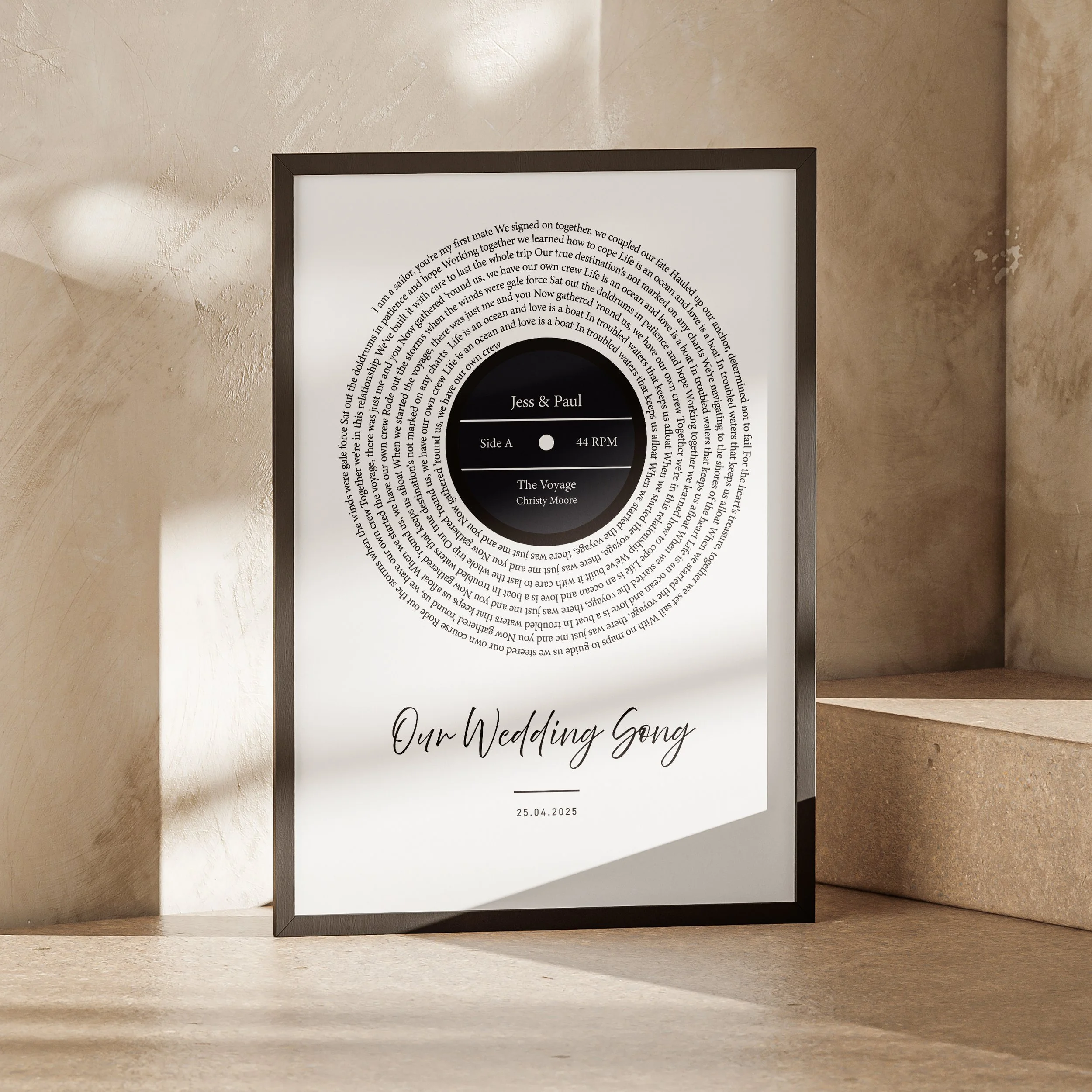 Personalised Vinyl Lyrics Print | Song Lyrics Frame