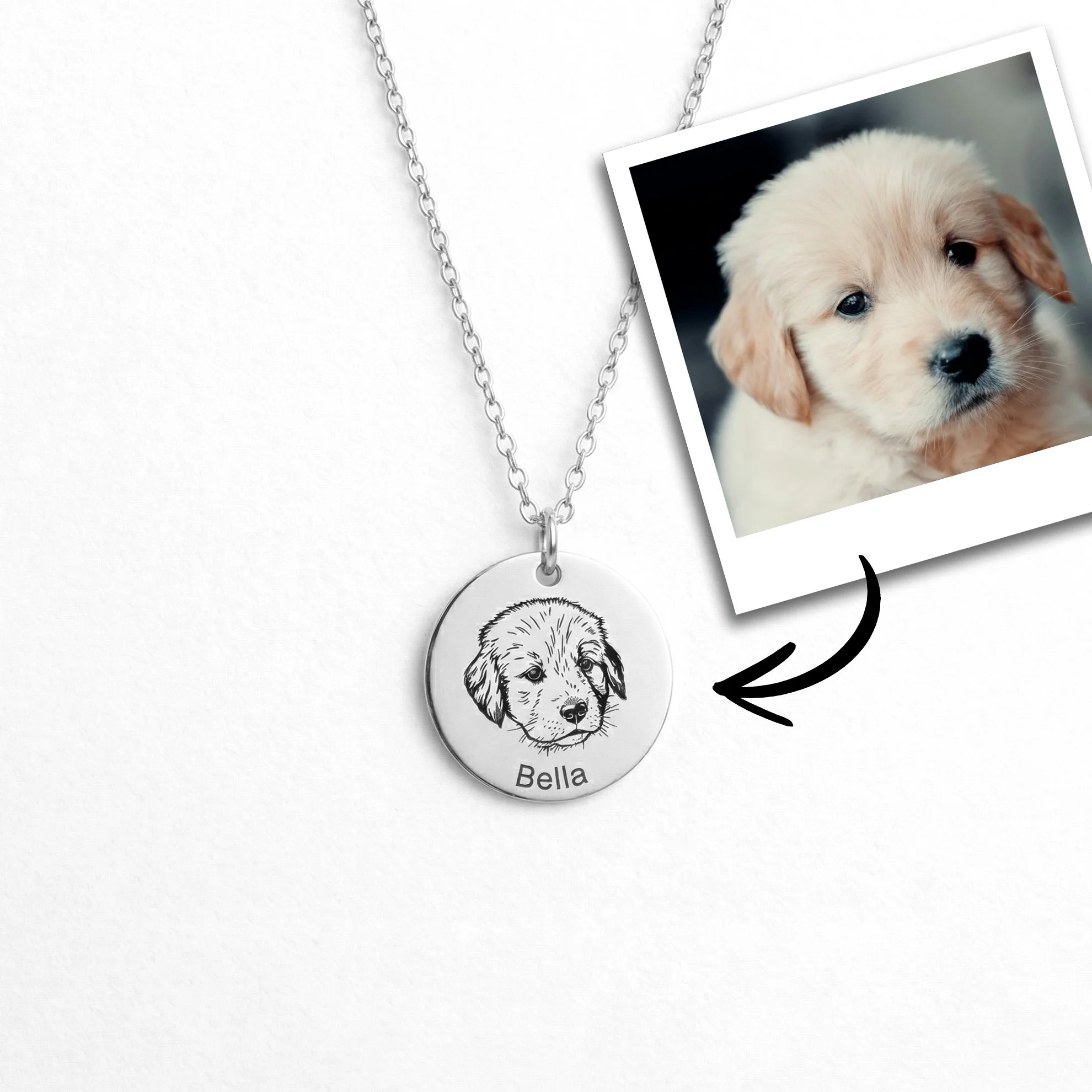 custom pet portrait necklace engraved dog or cat pendant